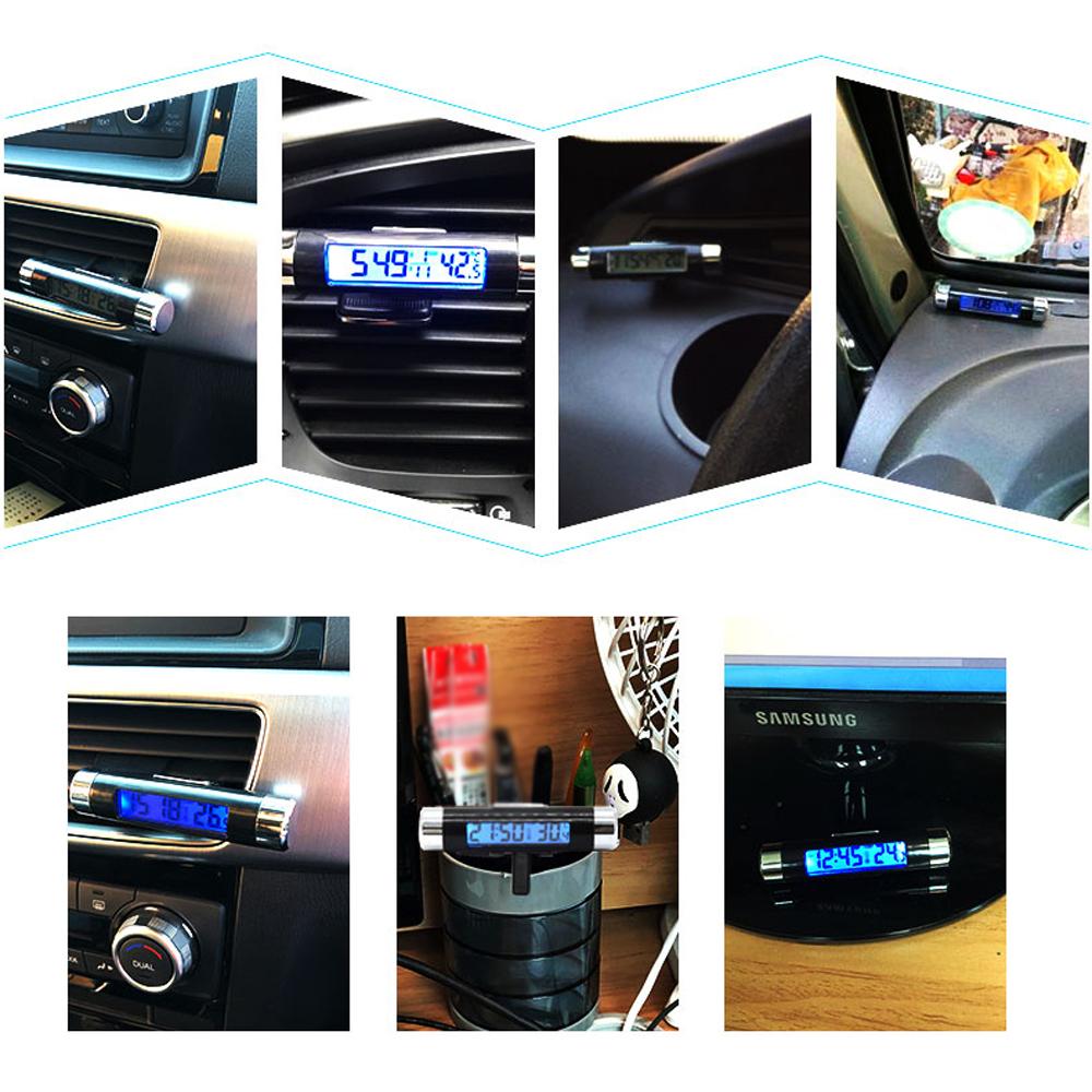 2 In 1 Car Clock Temperature Meter Gauge   Outlets Clip-on LED Digital Display Thermometer with Blue Backlight 12HCelsius24H  Ing for Car Truck