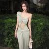 Holiday Style Kinky Slanted Shoulder Women's Dress Summer Sexy Hollow Lace Splicing Dress