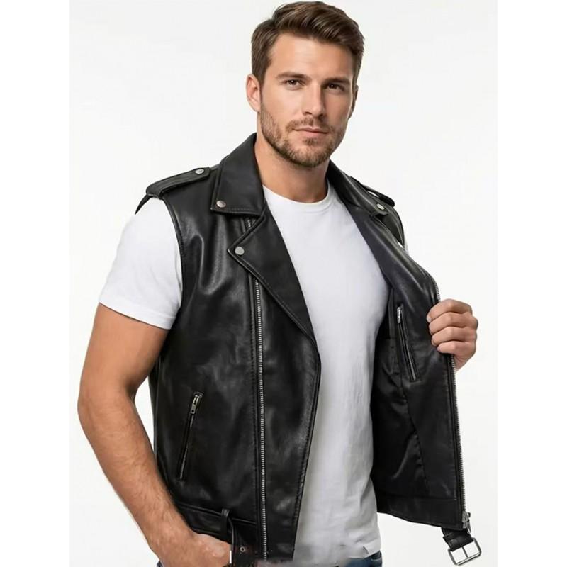 Mens PU Leather Vest Motorcycle Biker