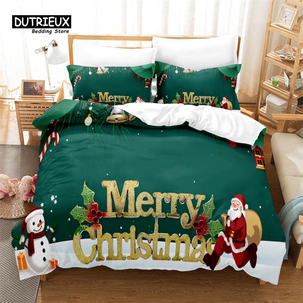 3D Digital Printing Christmas Bedding Set, Merry Christmas Duvet Cover, Linen, Queen Size, Fashion Design