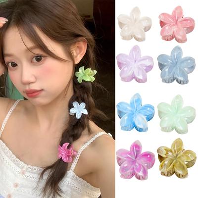 Hawaiian Gradient Hair Clips Marble Flower Hair Claws Women Small Size Fashion Headwear Hairpin Crab Barrette Hair Accessories
