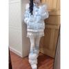 Milk whirring sweet and cute full print snowman fur collar hooded cotton coat women's winter new thickened warm cotton coat