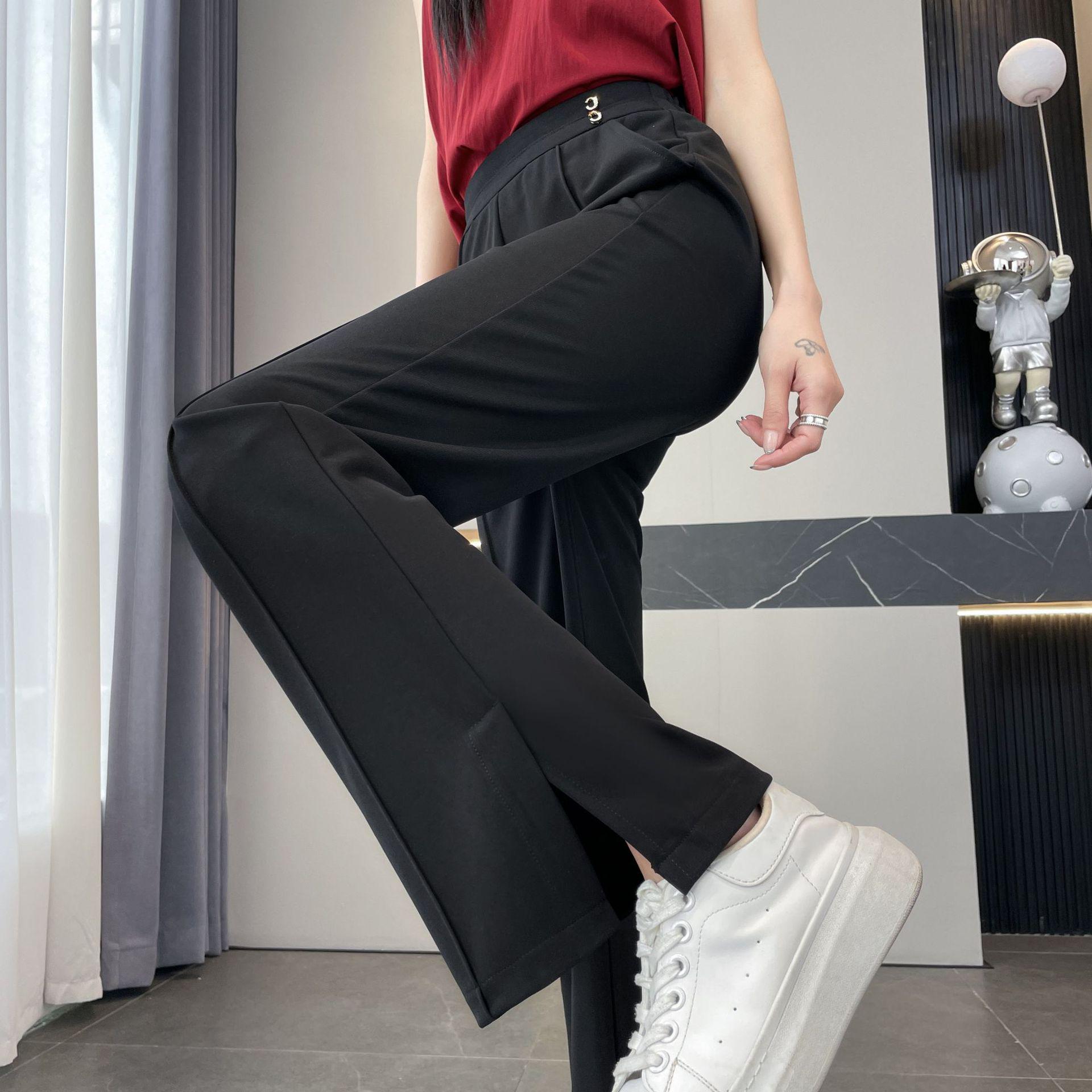 

Women s High Waist Black Micro Flare Pants - Loose, Slimming, Wide Leg Drape for Spring/Summer Casual Wear L