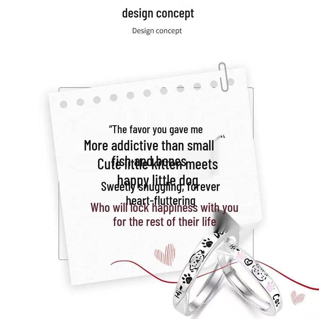 Cartoon Pet Couple Rings for Him and Her: Cute Kitten & Puppy Design, High-End Student Style