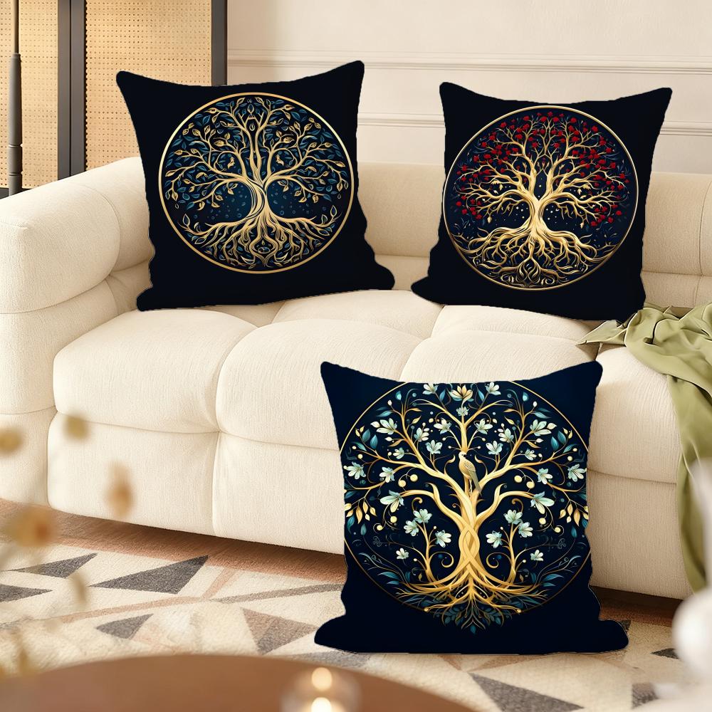 Tree Of Life Plant Floral Cushion Cover Soft Short Plush Pillow Cover Smooth Cozy Texture Aesthetic Cushion Case Home Decor
