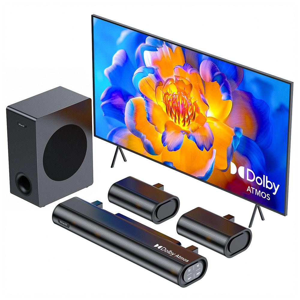 Hiwill A51 5.1 Channel Soundbar Subwoofer Speaker Kit, 380W Peak Power, Adjustable Treble & Bass