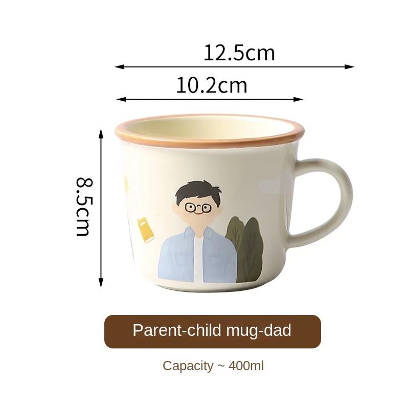 Hrnek keramický podglazurová barva ručně malovaný kreslený rodič-dítě velkoobjemový domácí pitný pár kávový šálek jednoduchý moderní