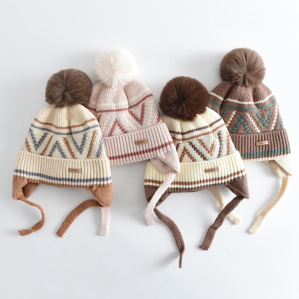 Stilvolle Retro-Strickwollmütze für Kinder für Herbst und Winter - Warm, Vielseitig, Winddicht und Ohrenschützend. Geeignet für Jungen und Mädchen.