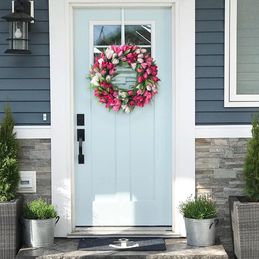 19.7 Inch Tulip Wreath for Front Door Spring Wreath Artificial Tulip Flowers Mothers Day for Outside Indoor Window Wall