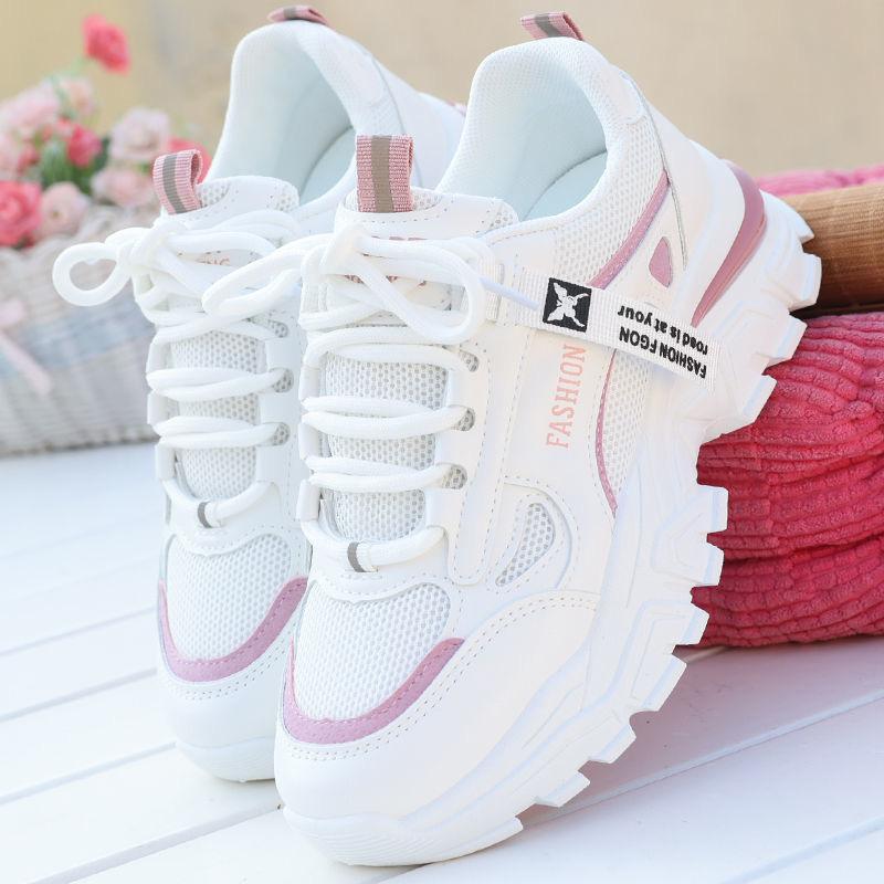 Fashion Women Sneakers Spring Autumn Lace-up Wedge Sneakers Women Breath Thick Bottom Lightweight Sports Shoes Comfortable Leisure Shoes