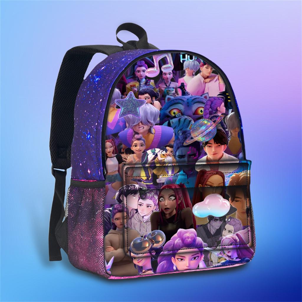 Movie Peripheral Print Backpack, School Bag Student Campus With Plush Ball Backpack