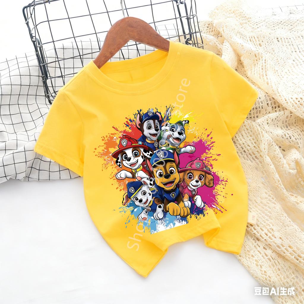 Paws Patrols Cool TShirt Skye Chase Summer Oneck Tops Boy Girl Number Tees Animal Baby Birthday Clothes Cartoon Casuals Tops