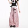 Retro Contrasting Stripes Pleated Paratrooper Overalls Women's Summer New Loose Drape Wide-leg Scimitar Pants