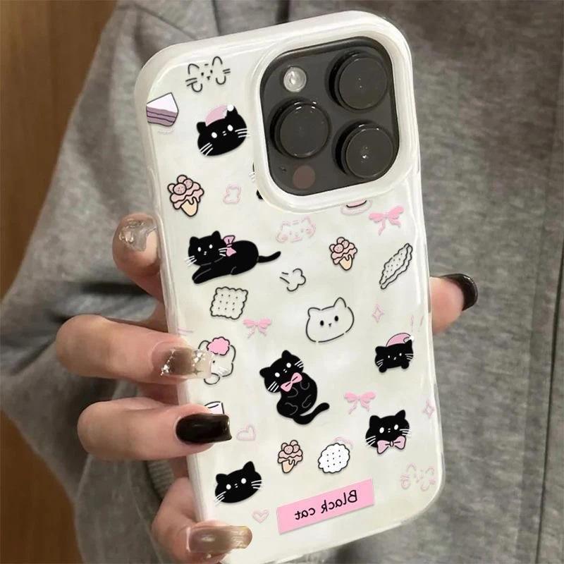 Cute Black Cat Applies To Apple iPhone17 Pro Mobile Phone Case 15/16 Meteorite 13 Folds 12 Three-dimensional Patterns 14 Women
