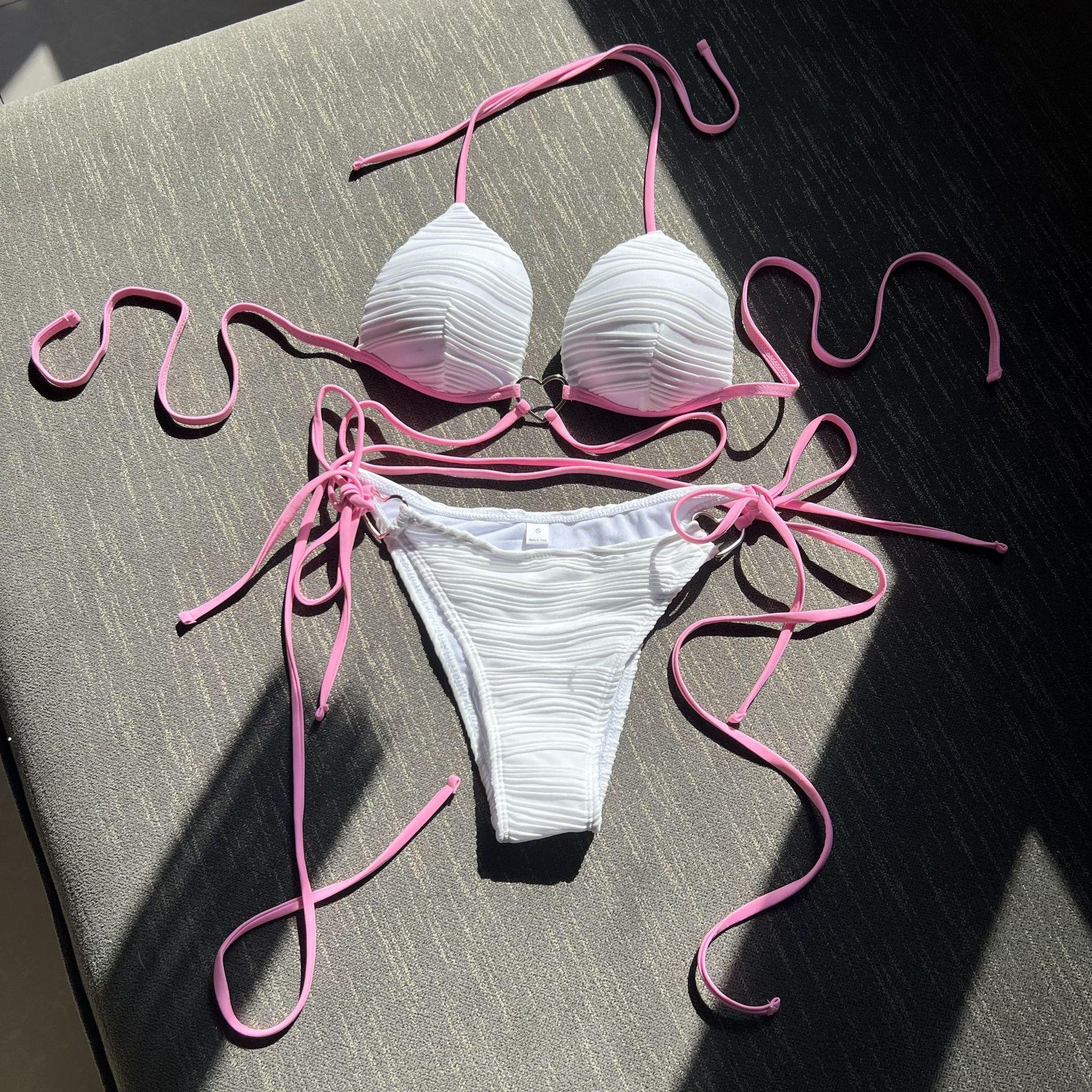 2026 European and American Sexy Love Drawstring Straps Hard Cup Bikini Swimsuit S