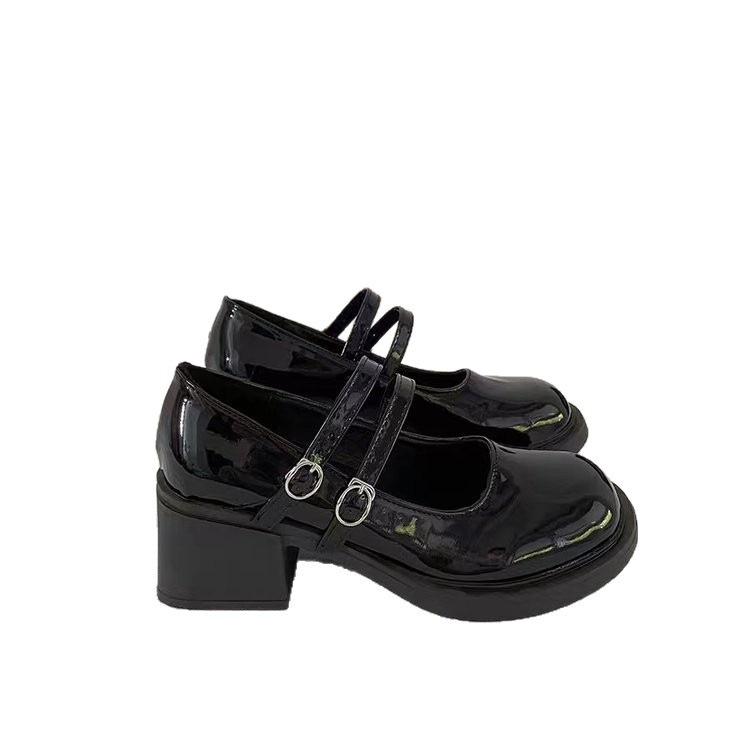 French Mary Jane small leather shoes women's 2025 new autumn versatile jk one-word buckle with platform thick heel high heel single shoes
