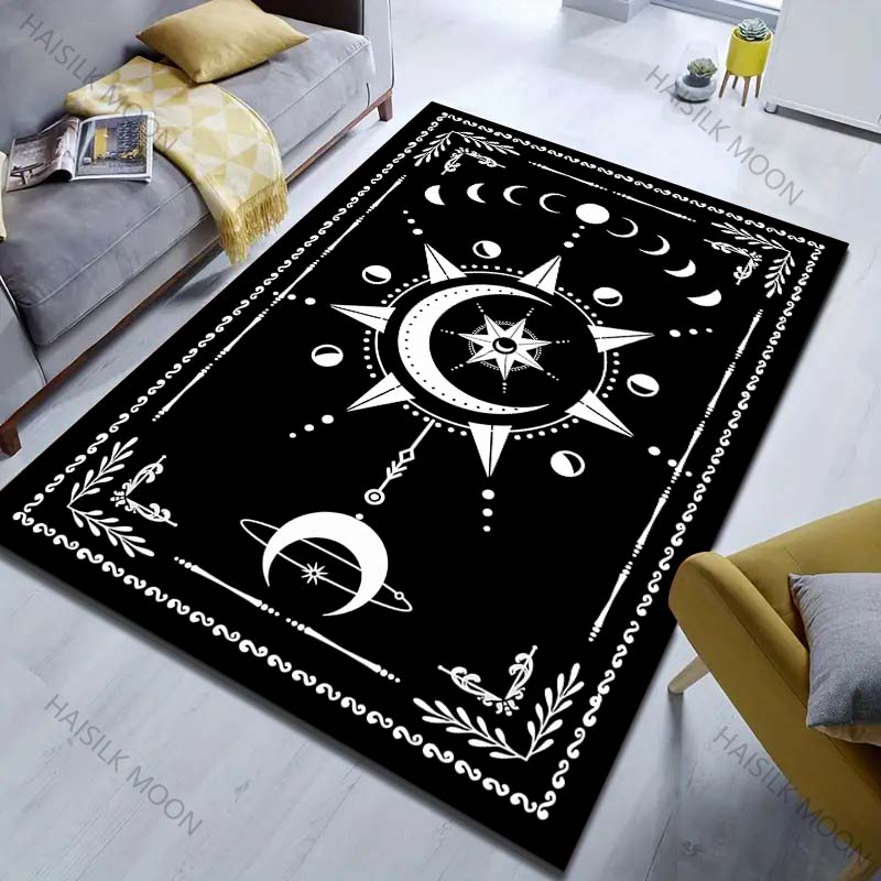 Black Magic Circle Moon Divination Art Print Carpet for Living Room Bedroom Bedside Sofa Table Floor Mat Home Area Rug Decor