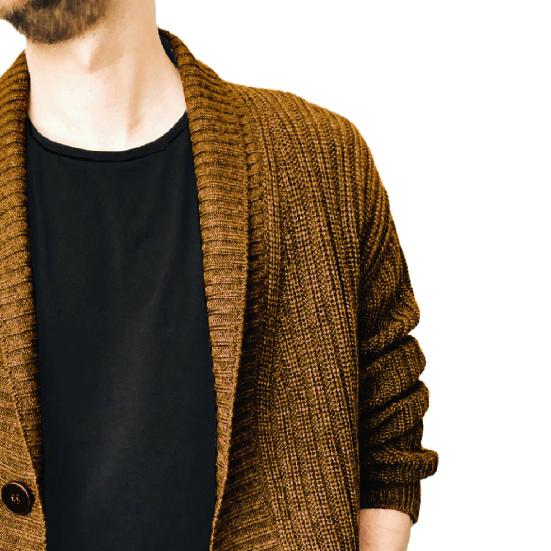 Men Sweater Cardigan Lapel Slim Leisure Single Breasted Solid Color Casual Cardigan for