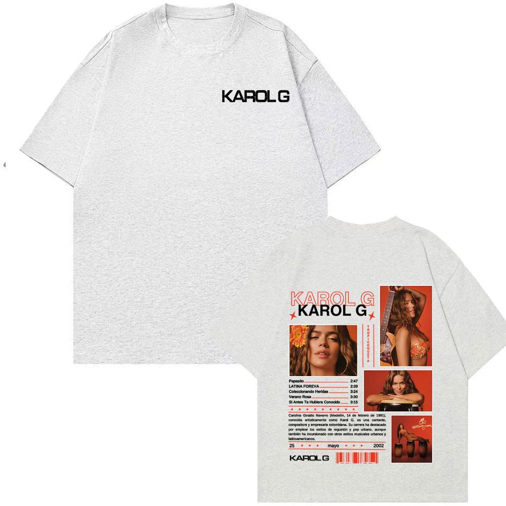Karol G Tropicoqueta New Album 2025 Cover Tee Shirt Men Women Harajuku Retro High Street T-shirt Summer Tops Pure Cotton T Shirt