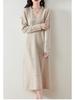 Women's 100% Pure Wool Mid-Length Knit Sweater Dress - Slimming Autumn/Winter Base Layer Long Skirt