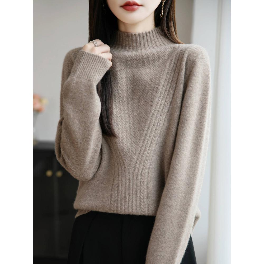 Stickad baslagertröja med halvhög krage för kvinnor, Tjock och varm tröja, Mjuk och bekväm topp för innerlager