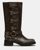 Autumn and winter new retro punk knight boots thick heel round head belt buckle medium boots