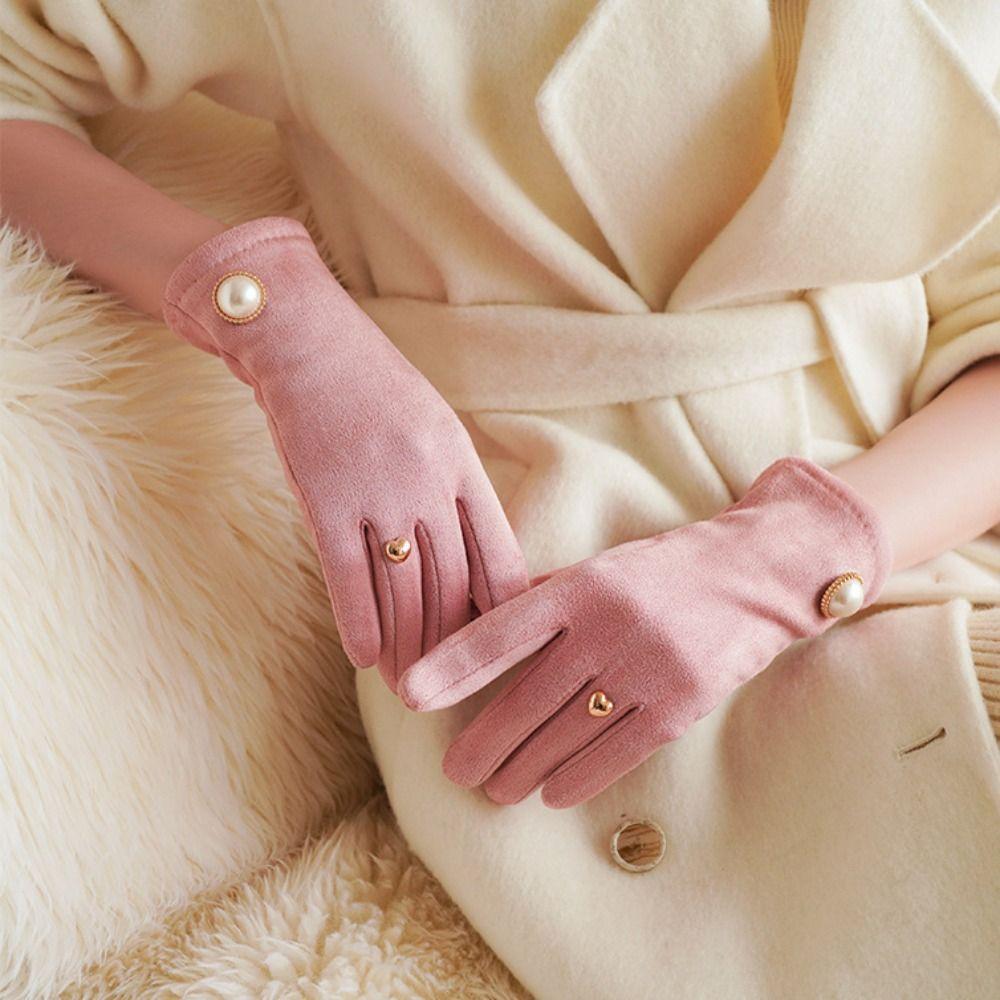 Velvet Women Mittens Pearl Plush Gloves Cute Winter Cycling Gloves Winter