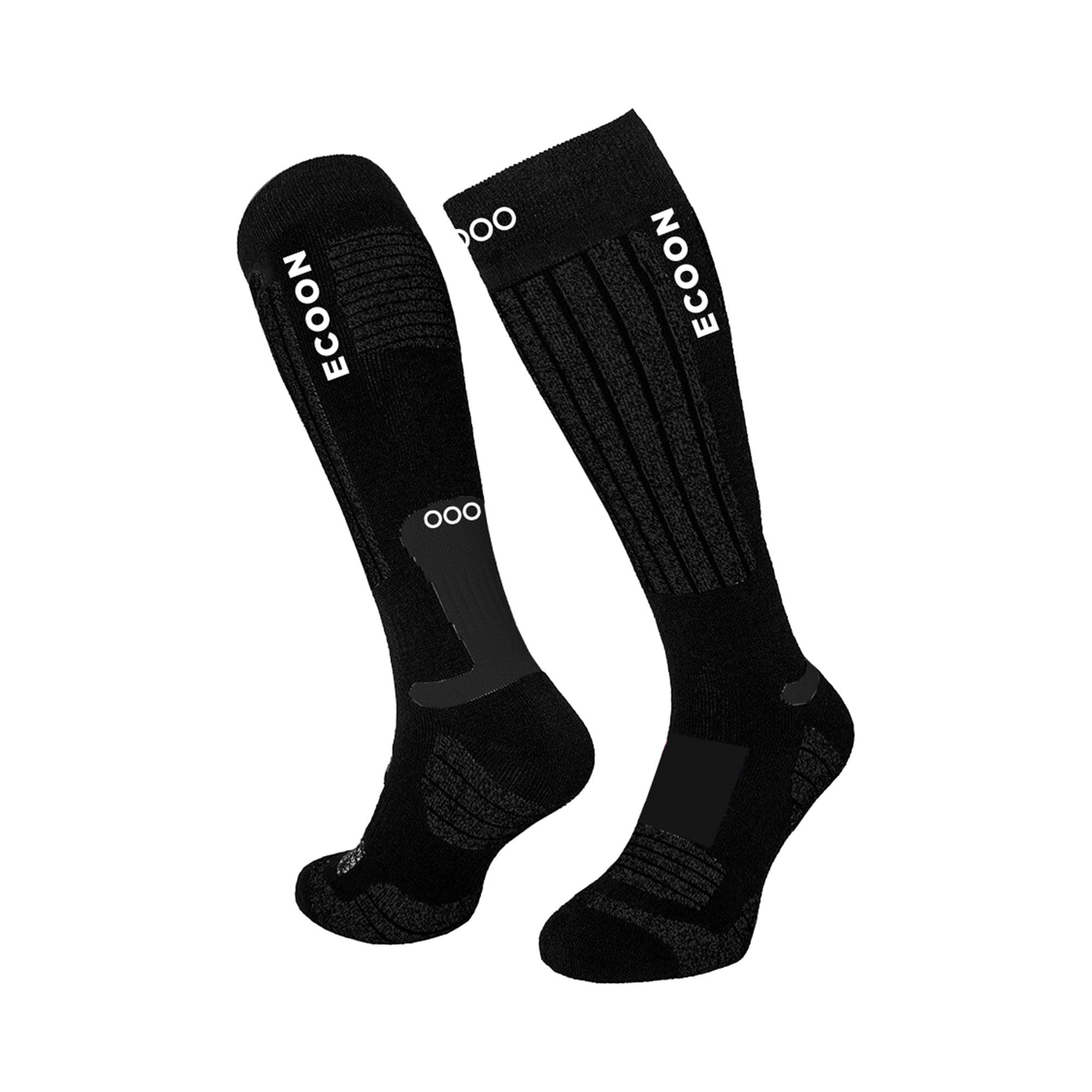 ECOON Ski Socks, Unisex [Glossglock], Thermal, Recycled Material, Snowboarding, Touring, Hiking, Black, Size M (23.5-25.5cm) ECO160101TM [Authentic Pr