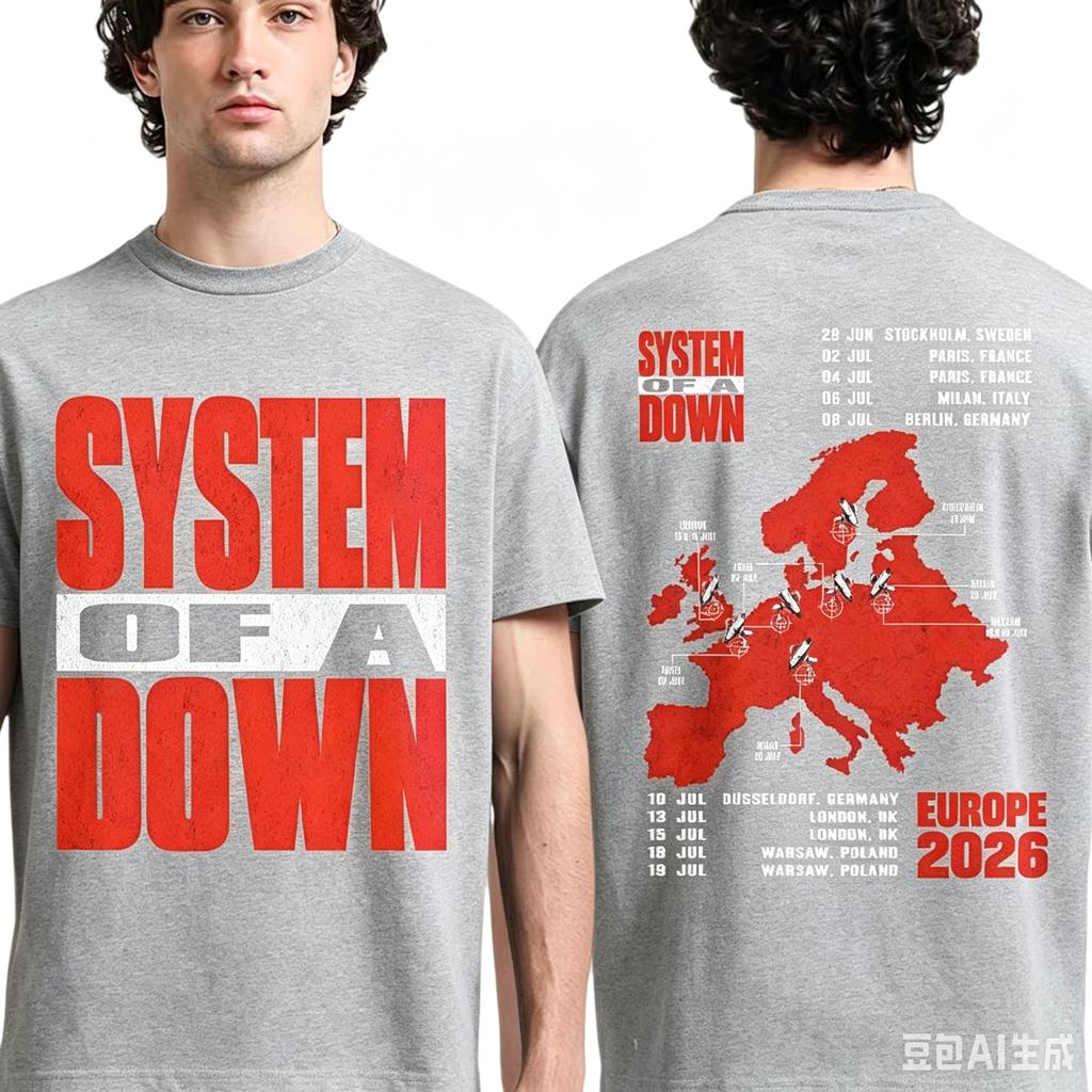 2026 Sommer System Of A Down EU und UK Tour 2026 T-Shirt Y2k Beliebt Geeignet für Männer und Frauen