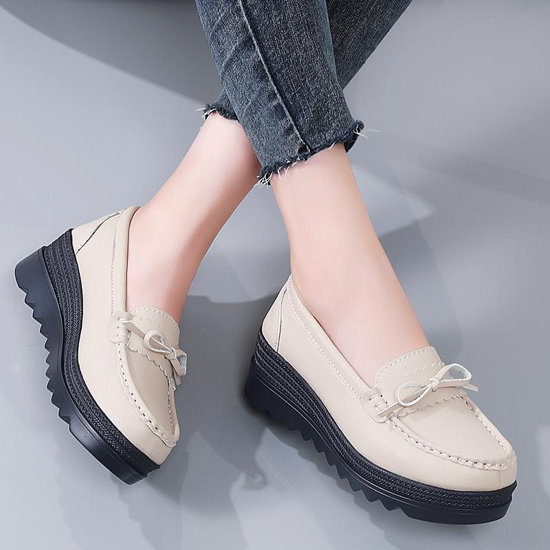 

Женские мокасины на платформе, массивные, женские, летние, повседневные, классические, офисные, женские, толстая подошва, увеличивающая рост, туфли Shake EU:35 бежевый