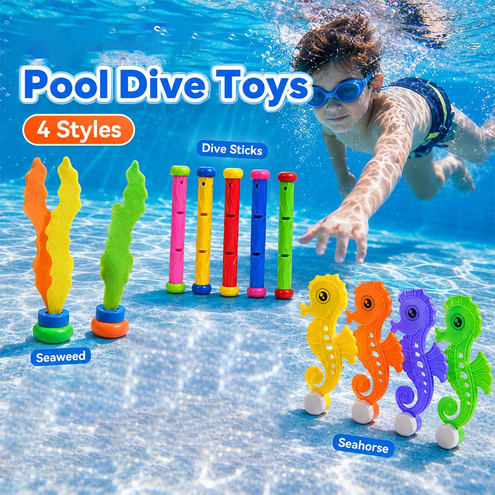 Underwater Grabbing Toys Diving Pool Toys Kids Swimming Training Summer Water Play Kit Diving Stick Seahorse Seaweed Fish Bone