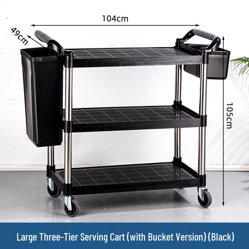 Three-tier Stainless Steel Service Cart: Meal, Food, Beverage, and Dish Collection Trolley for Restaurants and Hotels.