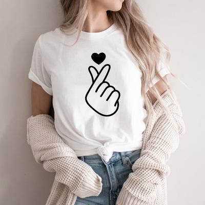 Koreanisches Fingerherz-T-Shirt, koreanisches Liebesshirt, süße koreanische Herz-Shirts, K-Pop-T-Shirt, Saranghae-T-Shirt, Grafik-T-Shirts für Frauen
