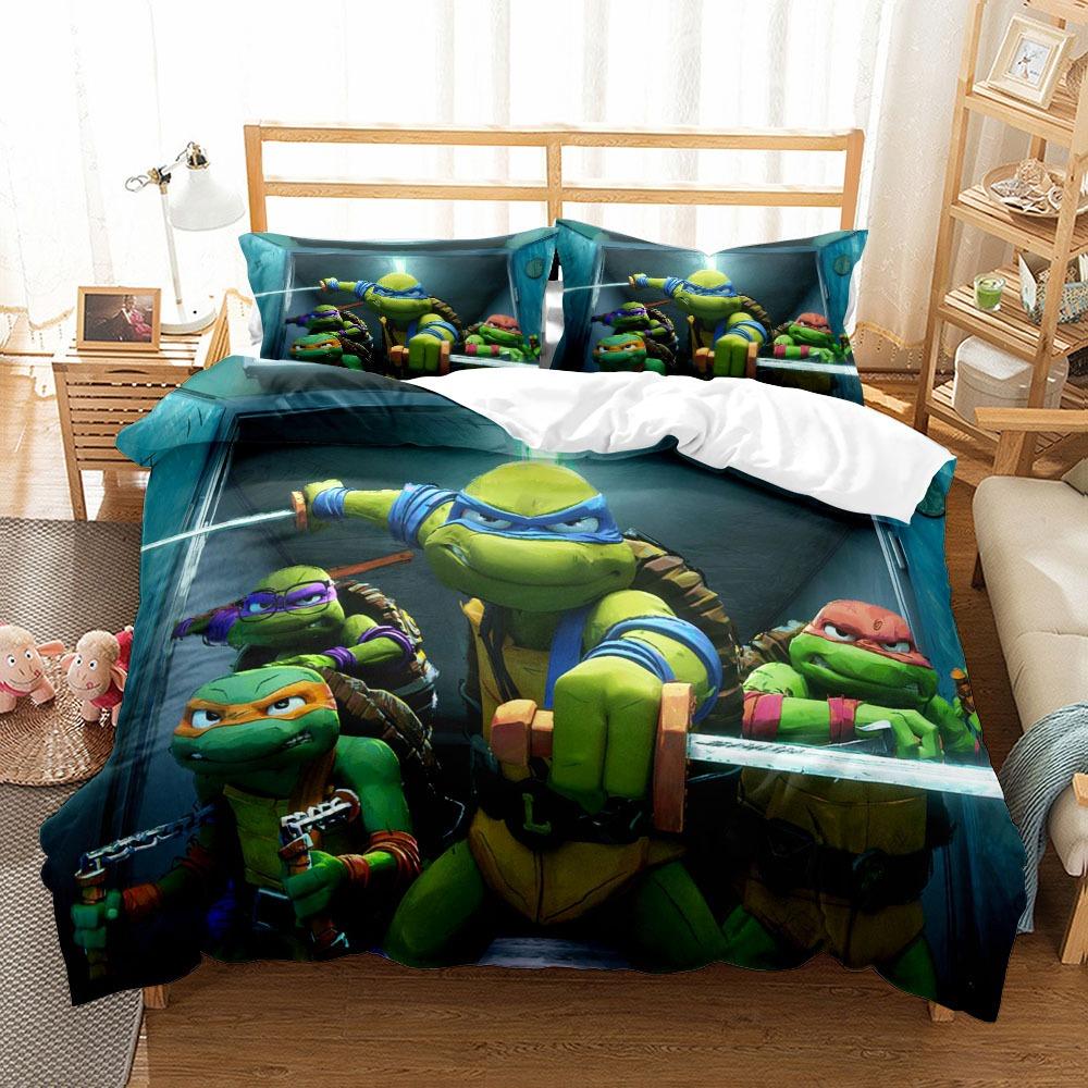 Exquisite 3D Printing Cartoon Turtles Wallpaper Anime Digital Printing Bedding Set Duvet Cover Comforter Bed Girl Boys Gift