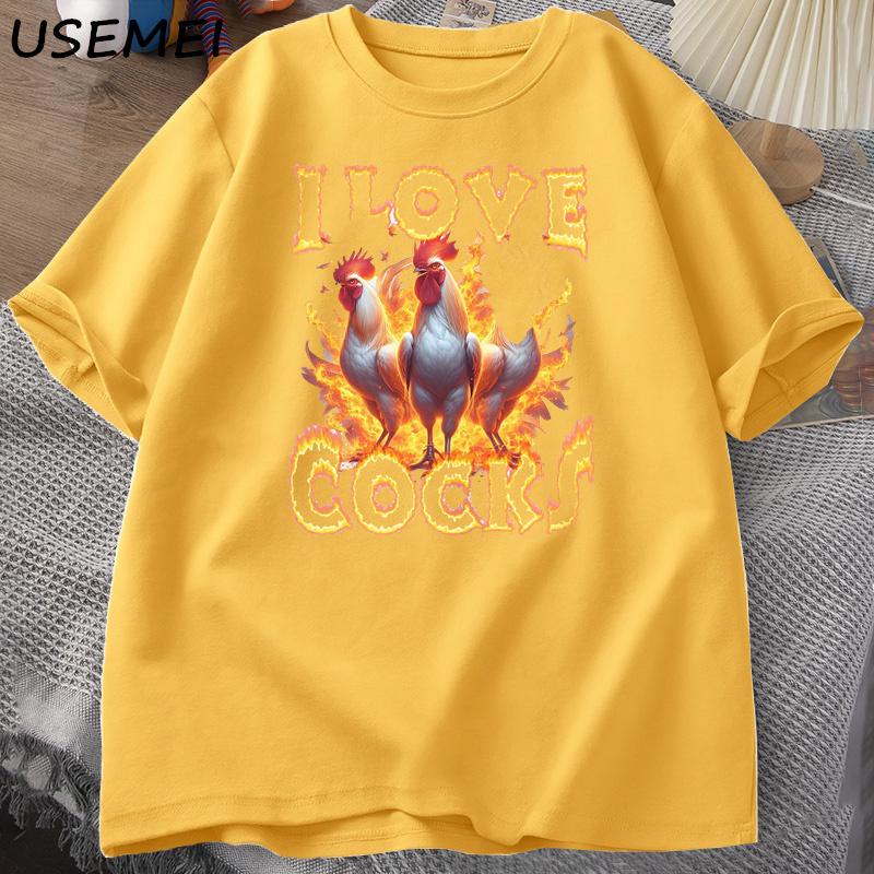 I Love Cocks Roosters Funny Meme T Shirt Men Women Funny Graphic T Shrts Farmer Chicken Lover T-Shirt Cotton Mens Printed Tees