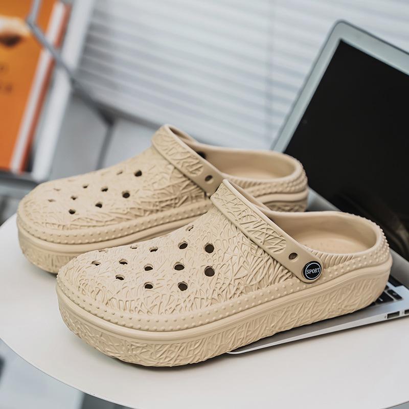 

Модные мужские туфли с отверстиями, сандалии с тисненым принтом, мужские дышащие сандалии, мужские тапочки для дома, полуподнос 45 хаки