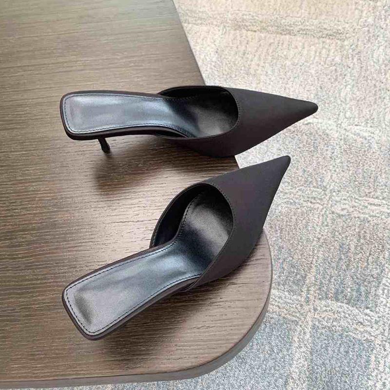 

Summer Women s High Heel Mules Slippers Fashion Shallow Slip On Dress Slides Dress Street Style Slingback Shoes 40 чорний