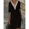 New Solid Color V-Neck Mid-Sleeve Cotton Elegant Dress
