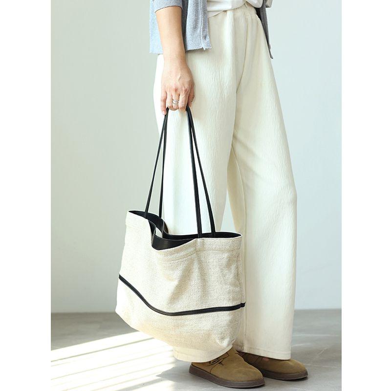 

Canvas Tote Bag Women s 2025 New Japan fashion Idle Style Large Capacity Cotton and Linen Shoulder Bag Commuter Handbag Light Beige