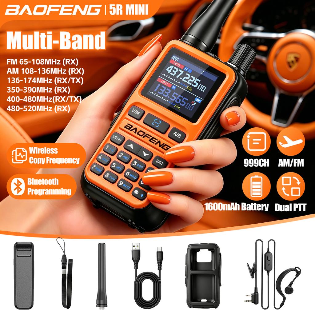 Baofeng 5Rmini Walkie-Talkie Bluetooth Programming Aviation Receiver Dual PTT Transmitter Key Outdoor Travel Baofeng Handheld RA
