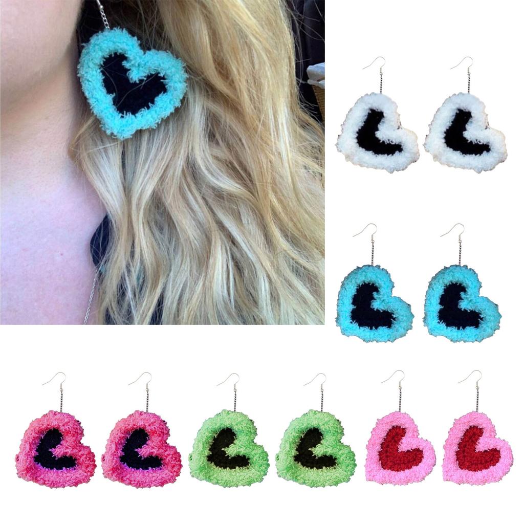 Handcrafted Crocheted Earrings Ornament Unique Heart Shaped Earrings Accessory Simple Ear Hooks for Parties Gatherings