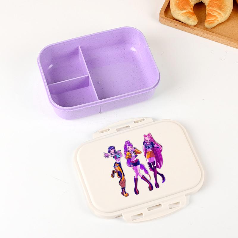 Kpop Lovci Démonů Krabička na oběd pro kluka holku Roztomilá Mira Zoey Jinu Přenosná plastová Bento krabička s nádobím na jídlo ovoce