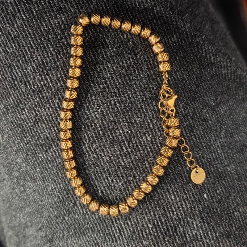1Pcs Stainless Steel New Sculpt Texture Beads Chain Bracelets for Women Men Gold Plated Waterproof Fashion Jewelry Accessories