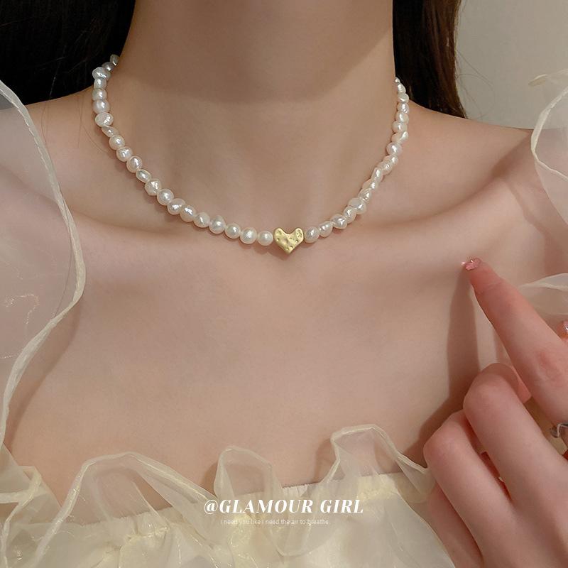 

100% Natural Freshwater Pearl 14K Gold Filled Romantic Love Heart Female Necklace For Women Short Chains Birthday Gifts