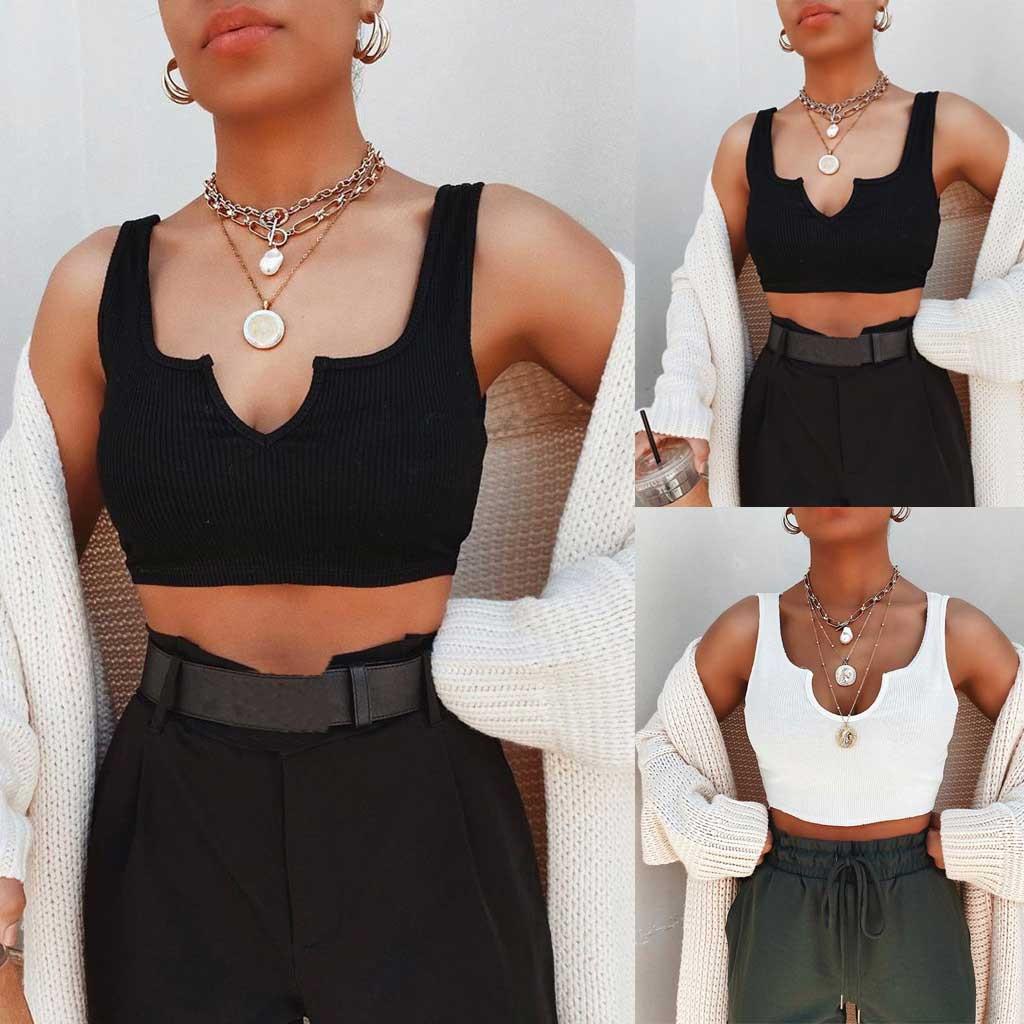 

(SU)Женский модный короткий жилет с v-образным вырезом, модный жилет, сексуальные топы без рукавов