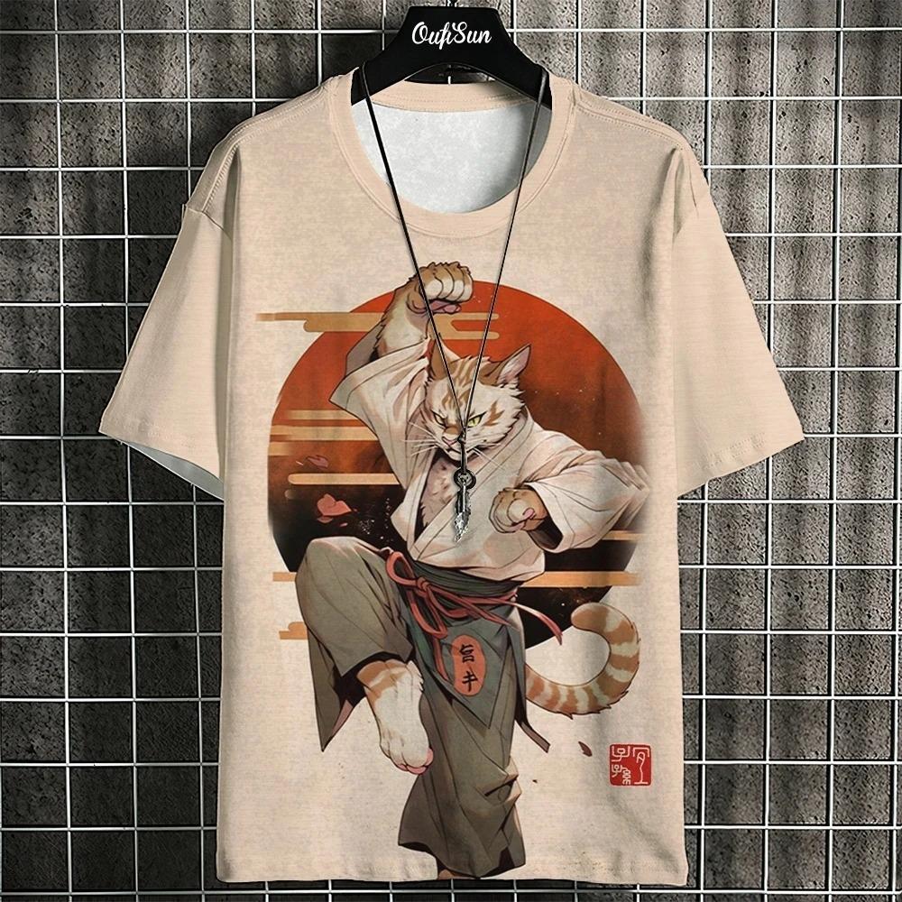 Boys Girls T Shirt Japanese Samurai Cat 3d Printed T Shirts For Casual Fashion Funny Shirt Top Tee Parent Child Clothing