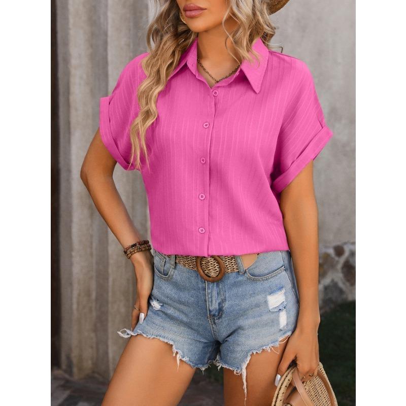 Spring and Summer New Women's Solid Color Simple Off-shoulder Casual Loose Short-sleeved Shirt for Women