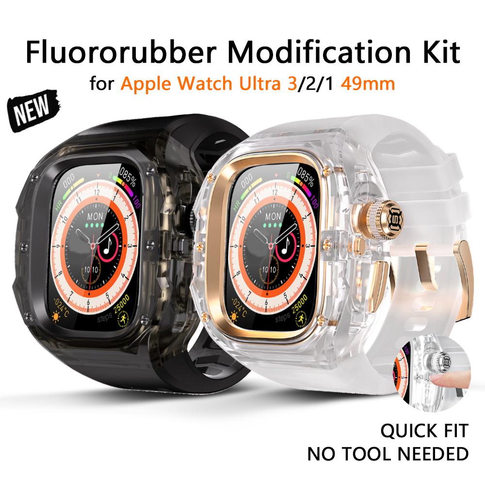 Rubber Modification Kit for Apple Watch Ultra 3 49mm Luxury Transparent Case Band for Iwatch Ultra2 1 49mm Fluororubber Mod Kit