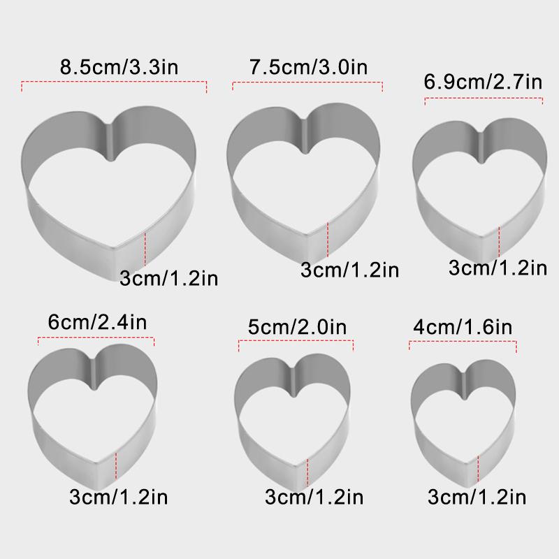 6PCS DIY Heart Love Stainless Steel Cookie Cutter Mold Biscuit Mold Fondant Pastry Cake Decoration Baking Tool