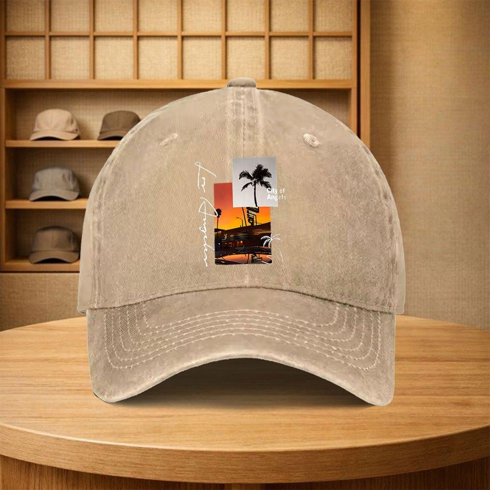 Vintage City of Angels Palm Tree Sunset Baseball Cap Unisex Adjustable Snapback Hat